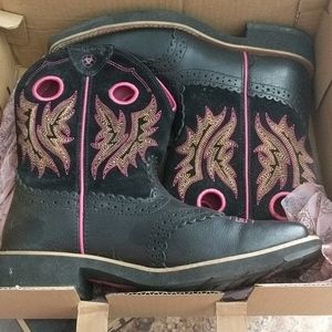 Ariat women boots 7.5 black pink cowboy cowgirl